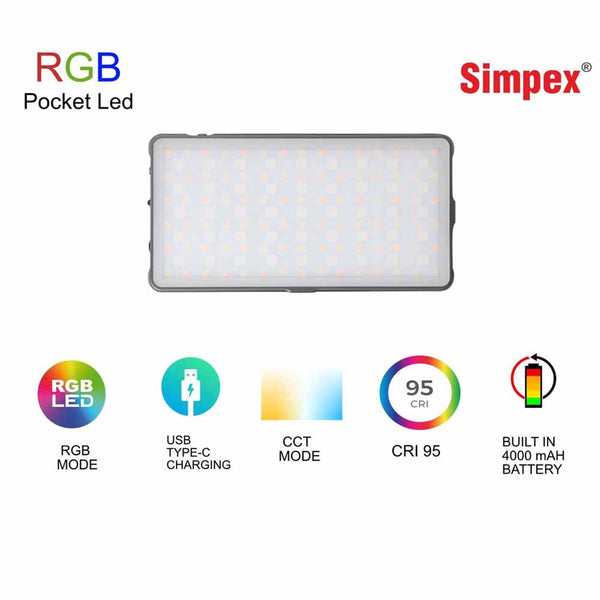 Simpex RGB Pocket LED Light with Built in 4000MAh Rechargeable Battery