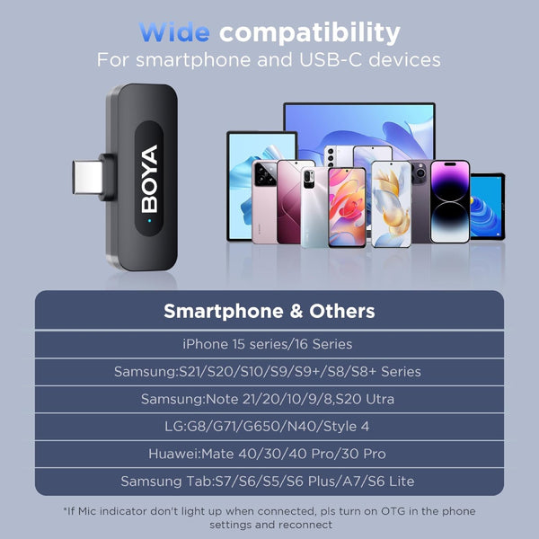 BOYA BY-V20 USB-C Wireless Microphone for iPhone & Android/Type-C with Noise Cancelling