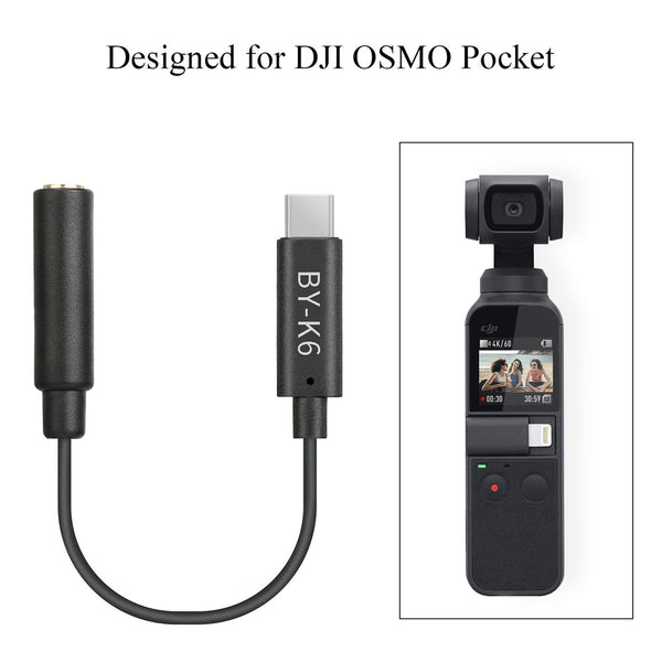 BOYA by-K6 DJI Osmo Pocket Microphone External Sound Adapter USB C to 3.5mm TRS External Microphone Audio Cable for DJI Osmo Pocket Accessories kit