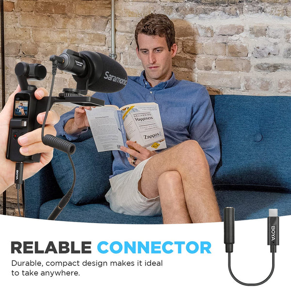 BOYA by-K6 DJI Osmo Pocket Microphone External Sound Adapter USB C to 3.5mm TRS External Microphone Audio Cable for DJI Osmo Pocket Accessories kit