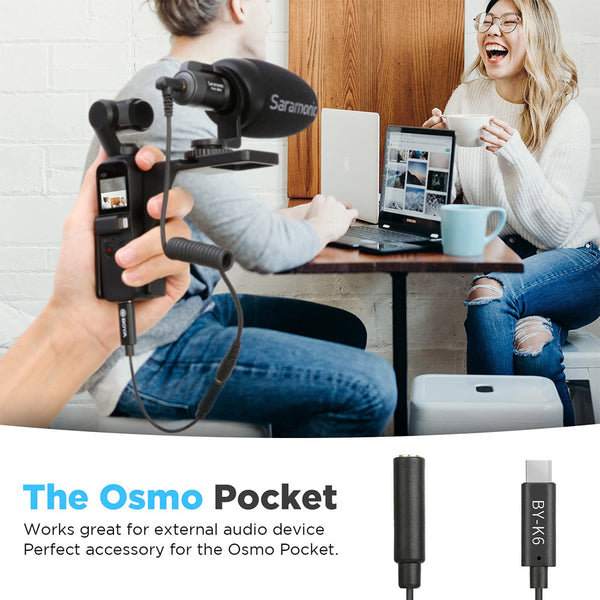 BOYA by-K6 DJI Osmo Pocket Microphone External Sound Adapter USB C to 3.5mm TRS External Microphone Audio Cable for DJI Osmo Pocket Accessories kit