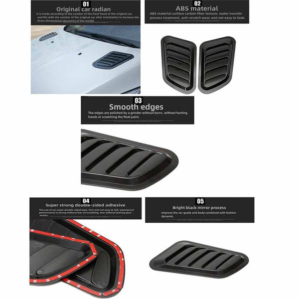 Stela Car Decorative Electroplate Air Flow Intake Scoop Turbo Bonnet Vent Hood 2pcs