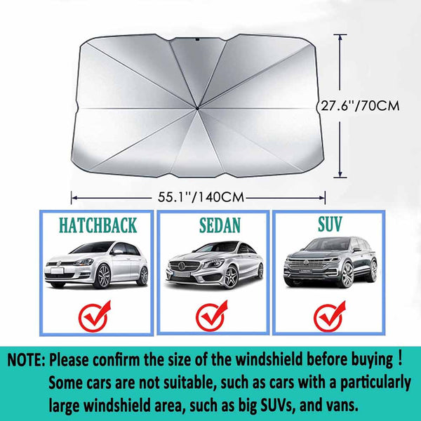 Stela Car Windshield Sun Shade Umbrella, UV Reflecting Foldable Front Car Sunshade Umbrella