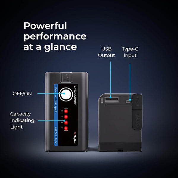 Digitek NP-F750C Lithium-ion Type-C Rechargeable Battery for Ring Light, Video Light, Stick Lights