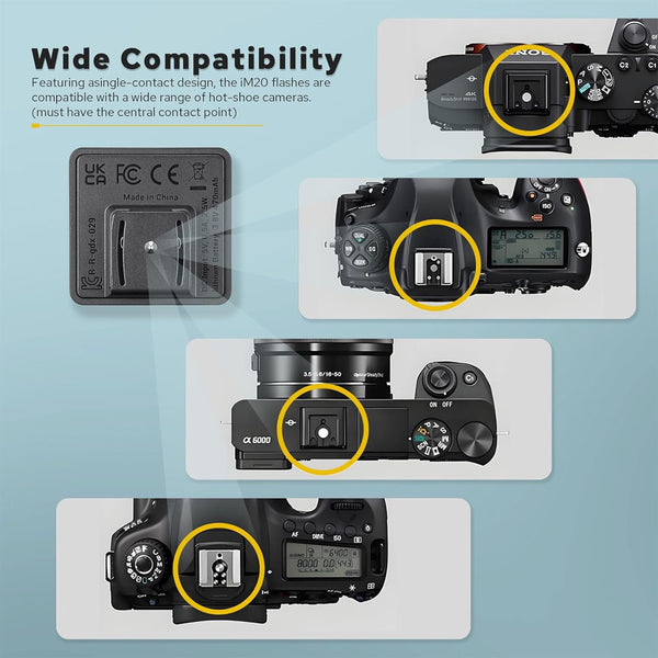 Godox iM20 Camera Flash, Built-in 470mAh Battery with 5 Levels Flash Power for Canon/Sony/Fuji/Nikon/Panasonic/Olympus, for Cameras with Single-Contact Hotshoe