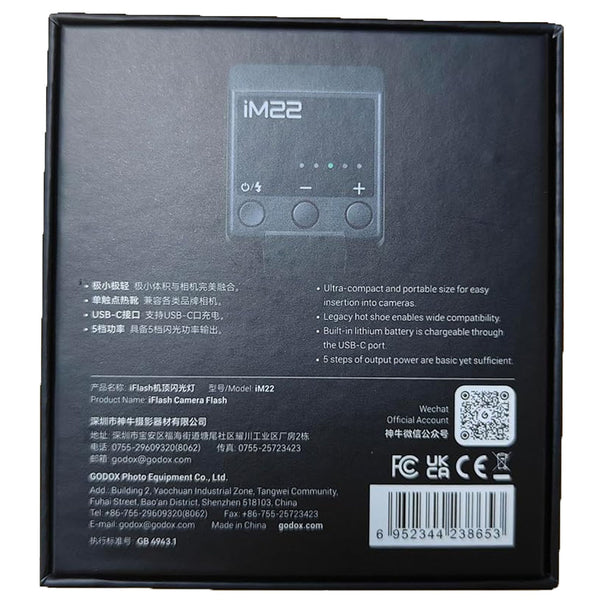 Godox iM22 Camera Flash - GN10/470 mAh/Type-c Charge/440 Full-Power Flashes/3s Recycle Times/5 Power Levels/Manual, Camera Flash for zv1/Sony zve10/Ricoh gr3/Fujifilm f1 etc.