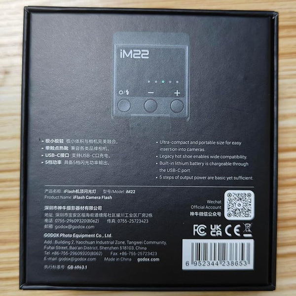 Godox iM22 Camera Flash - GN10/470 mAh/Type-c Charge/440 Full-Power Flashes/3s Recycle Times/5 Power Levels/Manual, Camera Flash for zv1/Sony zve10/Ricoh gr3/Fujifilm f1 etc.