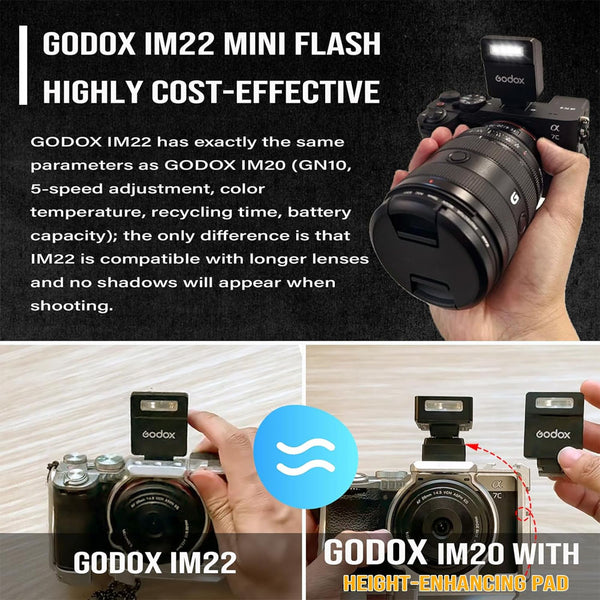 Godox iM22 Camera Flash - GN10/470 mAh/Type-c Charge/440 Full-Power Flashes/3s Recycle Times/5 Power Levels/Manual, Camera Flash for zv1/Sony zve10/Ricoh gr3/Fujifilm f1 etc.