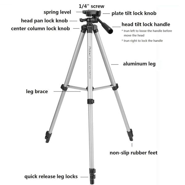Photron Stedy 420 Tripod 50 Inch(127cm) with Mobile Holder for Smart Phone, Camera, Mobile phone (Silver)