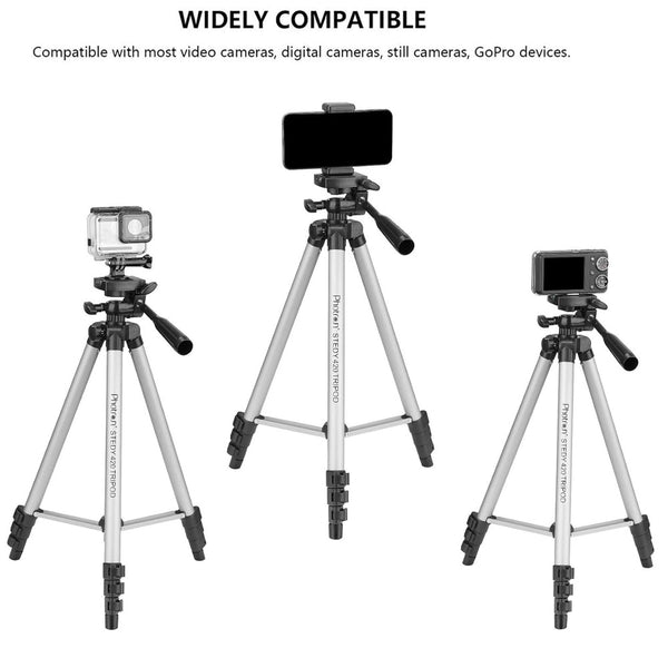 Photron Stedy 420 Tripod 50 Inch(127cm) with Mobile Holder for Smart Phone, Camera, Mobile phone (Silver)