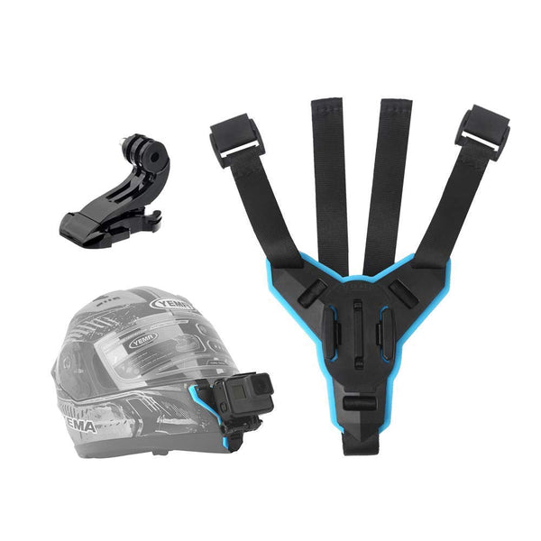 Black helmet mount with straps and GoPro camera attachment