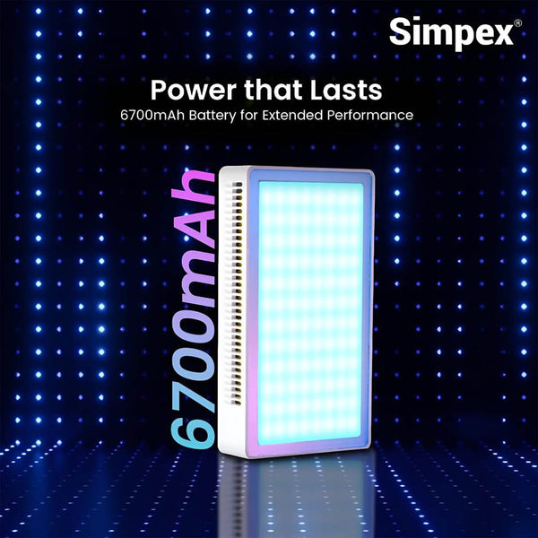 Simpex M-50R Pocket RGB Video Light, 50W Power Output with LCD Display, RGB Mode, CCT Mode, FX Mode with in-Built 6700mAh Battery