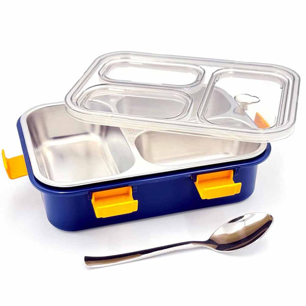 STELA 3 Compartment Stainless Steel Lunch Box, Leakage Proof Lunch Box for School Kids and Adults