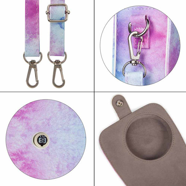 Stela Instax Mini 11/9/8 Instant Camera Premium Leather Bag with Removable and Adjustable Strap (Blue-Pink Watercolor)