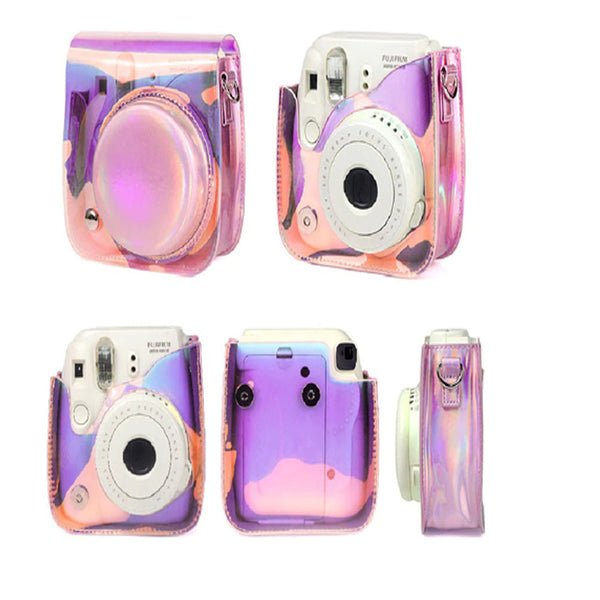 STELA PU Leather Camera Case Compatible with Fujifilm Instant Mini 11 Instant Camera with Adjustable Strap (Iridescent Clear)