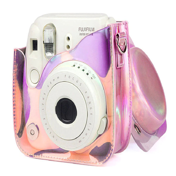 STELA PU Leather Camera Case Compatible with Fujifilm Instant Mini 11 Instant Camera with Adjustable Strap (Iridescent Clear)
