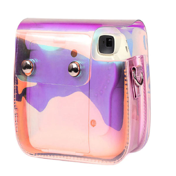 STELA PU Leather Camera Case Compatible with Fujifilm Instant Mini 11 Instant Camera with Adjustable Strap (Iridescent Clear)