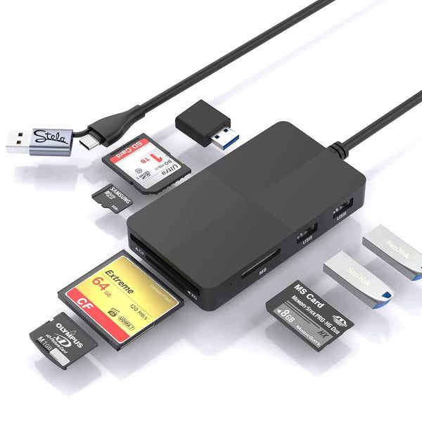 Stela Multifunctional card reader with USB cables and various memory cards