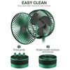 Green portable fan with cleaning instructions