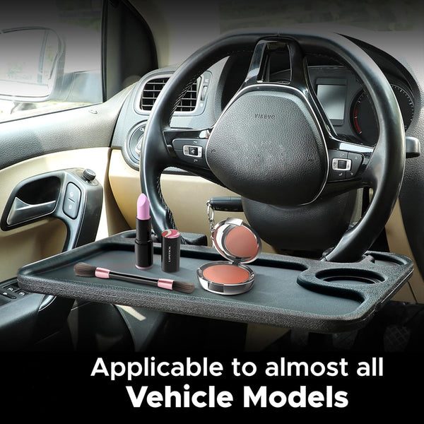 Car Steering Wheel Desk, Tray for Laptop Car Mount Holder| Food Tray for Eating with Drinks Holder | Multipurpose Travel Car Accessories