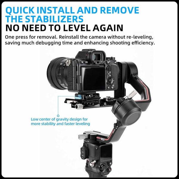 Fotopro RZ-3 Quick Release Camera Mount, Quick Setup Kit with 1/4 Screw, Adapter for DSLR/Mirrorless Camera Tripod Stabilizer Handheld Gimbal Monopod Slider