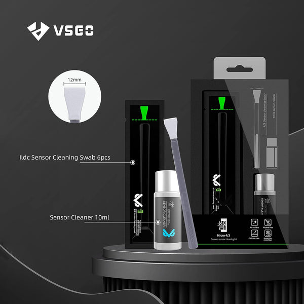 VSGO VS-S01E Professional Camera Cleaning Kit Micro Four Thirds 4/3 Sensor Cleaning Swabs 6pcs 12mm and 10ml Cleaner Compatible for DSLR Cameras