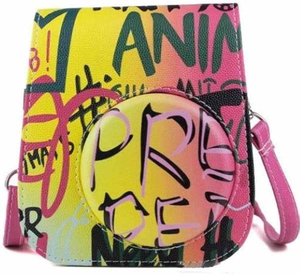 Stela Protective Camera Case for Instax Mini 11/9/8 PU Leather Bag with Adjustable Shoulder Strap-Comic