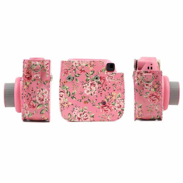 STELA PU Leather Camera Case Compatible with Fujifilm Instant Mini 11 Instant Camera with Adjustable Strap (Blue Rose)