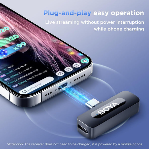 BOYA BY-V20 USB-C Wireless Microphone for iPhone & Android/Type-C with Noise Cancelling