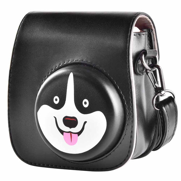 Stela Instax Mini 11/9/ 8/8+, Protective PU Leather Bag with Adjustable Shoulder Strap - Black Husky