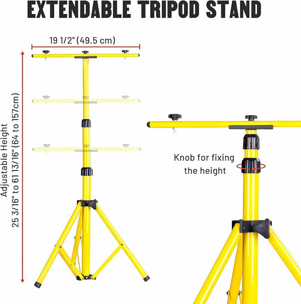 Stela DL-2S 5.1ft Dual Flood Light Adjustable and Foldable Tripod Stand Telescoping Steel Floodlight Stand Heavy Duty Construction Tripod Stand for Home and Job Site Lighting