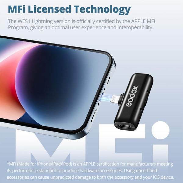 GODOX WES1 Kit2 Wireless Lavalier Microphone Compatible with iPhone/Lighting, Dual Channel 2.4G Wireless Mic, 8H Battery Life, 200m(656ft.) Range, Noise Cancelling with Charging Case for Vlogging