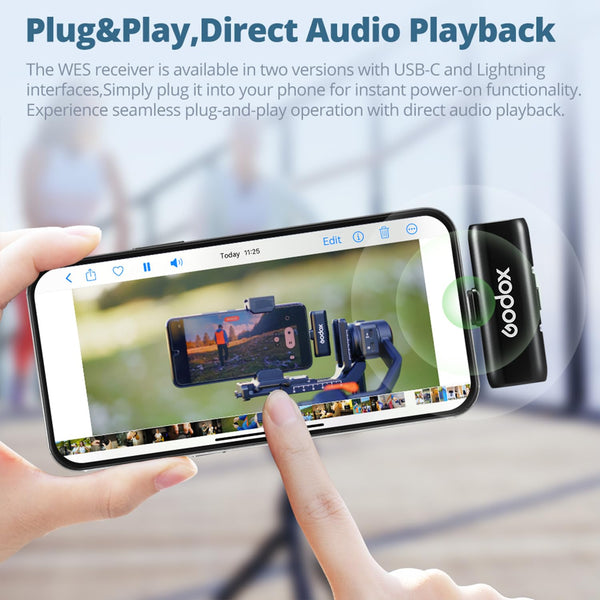 GODOX WES1 Kit2 Wireless Lavalier Microphone Compatible with iPhone/Lighting, Dual Channel 2.4G Wireless Mic, 8H Battery Life, 200m(656ft.) Range, Noise Cancelling with Charging Case for Vlogging