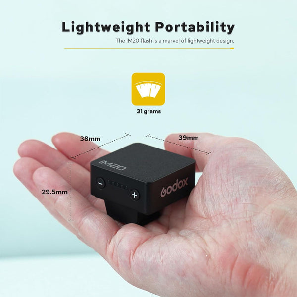 Godox iM20 Camera Flash, Built-in 470mAh Battery with 5 Levels Flash Power for Canon/Sony/Fuji/Nikon/Panasonic/Olympus, for Cameras with Single-Contact Hotshoe