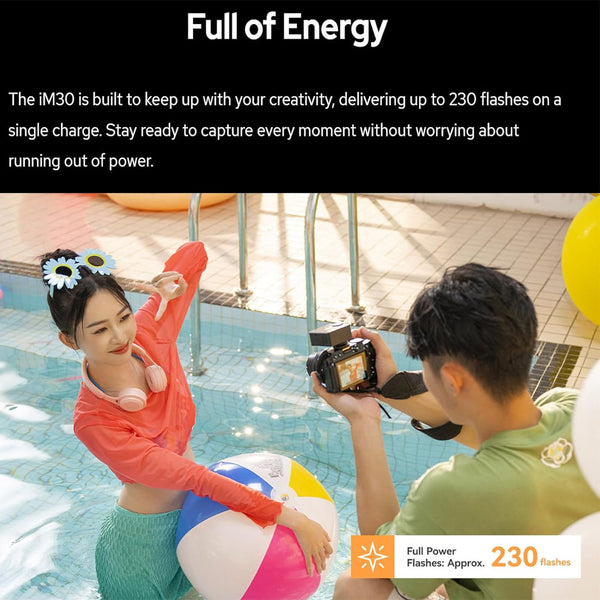 Godox iM30 Camera Flash,Mini Flash Speedlite,GN15 with 13 Levels Flash Power, CCT 6500K±200K with S1/S2 Optical Control for Fuji, for Canon, for Nikon, for Sony, for Olympus Camera