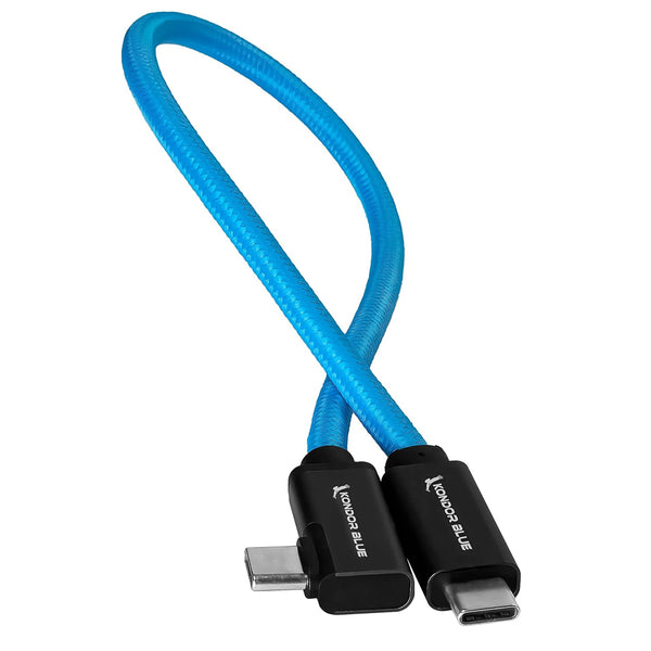 Kondor Blue USB C to USB C Right Angle 12" straight cable