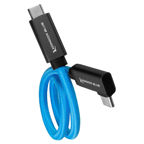 Kondor Blue USB C to USB C Right Angle 12" straight cable