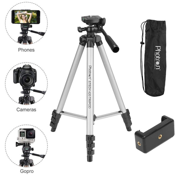 Photron Stedy 420 Tripod 50 Inch(127cm) with Mobile Holder for Smart Phone, Camera, Mobile phone (Silver)