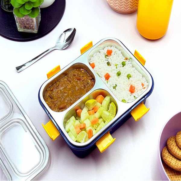 STELA 3 Compartment Stainless Steel Lunch Box, Leakage Proof Lunch Box for School Kids and Adults