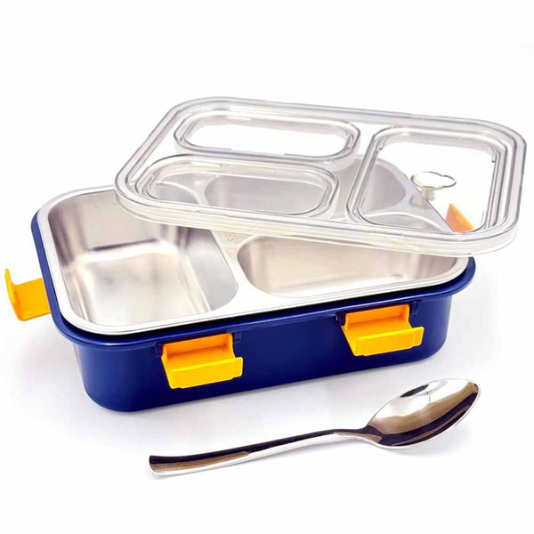 STELA 3 Compartment Stainless Steel Lunch Box, Leakage Proof Lunch Box for School Kids and Adults