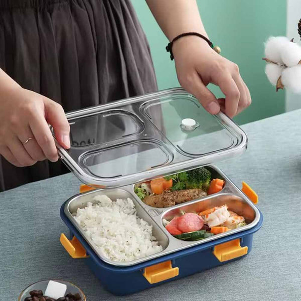 STELA 3 Compartment Stainless Steel Lunch Box, Leakage Proof Lunch Box for School Kids and Adults
