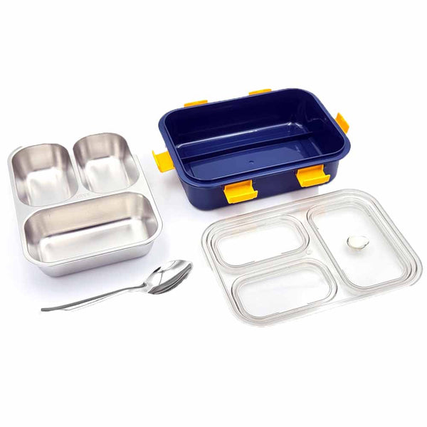 STELA 3 Compartment Stainless Steel Lunch Box, Leakage Proof Lunch Box for School Kids and Adults