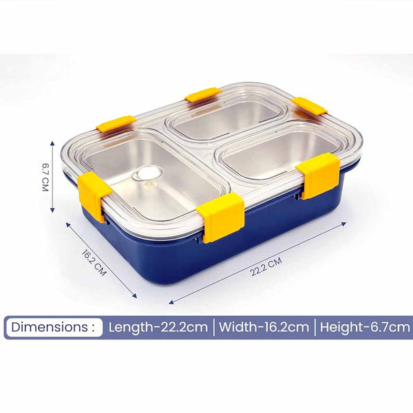 STELA 3 Compartment Stainless Steel Lunch Box, Leakage Proof Lunch Box for School Kids and Adults