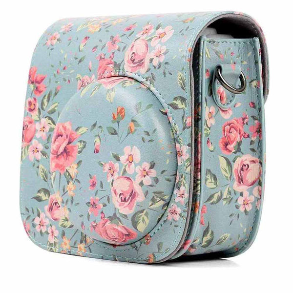 STELA PU Leather Camera Case Compatible with Fujifilm Instant Mini 11 Instant Camera with Adjustable Strap (Blue Rose)