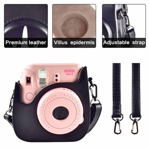 Stela Instax Mini 11/9/ 8/8+, Protective PU Leather Bag with Adjustable Shoulder Strap - Black Husky