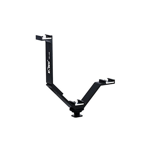 JJC Kiwifotos VB-165 Width 3 Mounts Triple Cold Shoe V Bracket Holder for DSLR Video LED Flash Speedlite Mic Microphone Holder