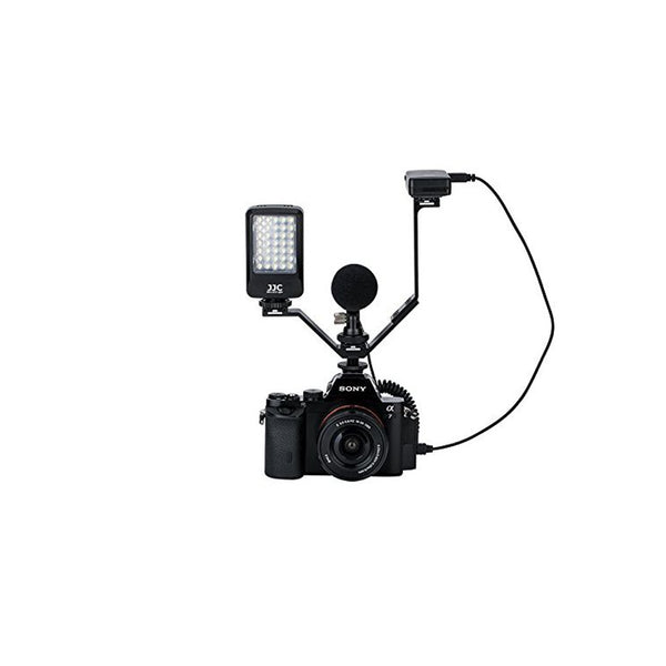 JJC Kiwifotos VB-165 Width 3 Mounts Triple Cold Shoe V Bracket Holder for DSLR Video LED Flash Speedlite Mic Microphone Holder