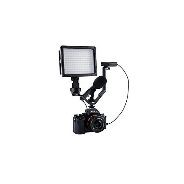JJC Kiwifotos VB-165 Width 3 Mounts Triple Cold Shoe V Bracket Holder for DSLR Video LED Flash Speedlite Mic Microphone Holder