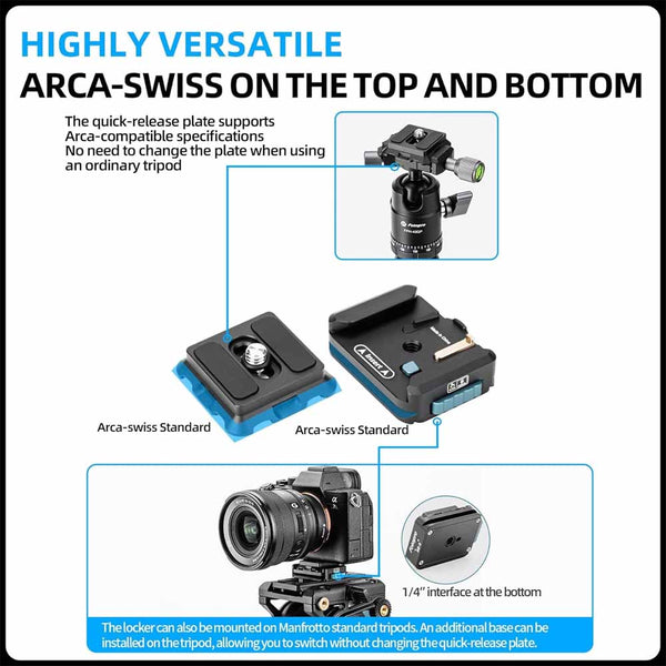 Fotopro RZ-3 Quick Release Camera Mount, Quick Setup Kit with 1/4 Screw, Adapter for DSLR/Mirrorless Camera Tripod Stabilizer Handheld Gimbal Monopod Slider