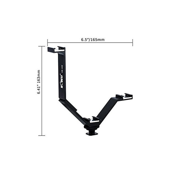 JJC Kiwifotos VB-165 Width 3 Mounts Triple Cold Shoe V Bracket Holder for DSLR Video LED Flash Speedlite Mic Microphone Holder